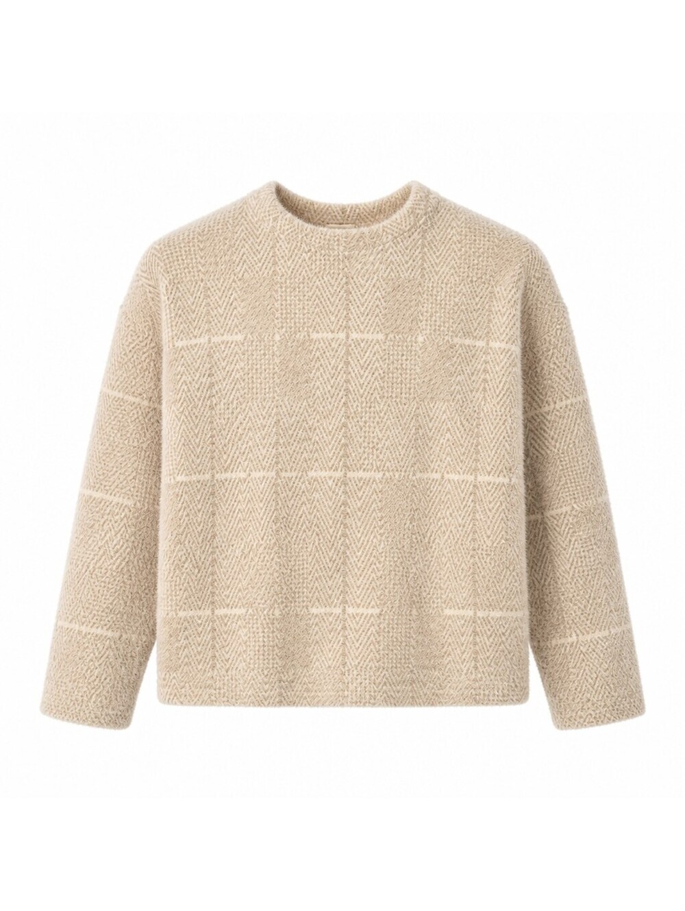 GREYLIN Beige Textured Long Sleeve Sweater, Size Small